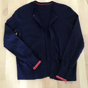 Navy Cardigan with Red Trim